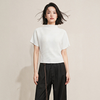 En stock, OEM personnalisé, Plissé Miyake pour femme, style vintage, anti-plis, chic, col montant, coupe carrée, épaules tombantes, très extensible, taille unique, 5 couleurs