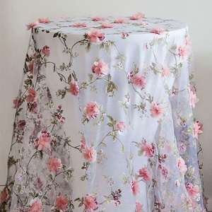 Mantel Redondo de Organza con Flores Personalizado, Bordado de Rosas, Malla de Encaje, Cubiertas <span class=keywords><strong>para</strong></span> Mesa <span class=keywords><strong>para</strong></span> Decoración de Bodas, Fiestas y Eventos - Product Image 1