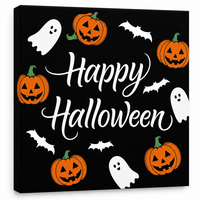 Seni Dinding Labu Hantu Kelelawar Halloween, Kanvas Cetak Berlapis, Latar Belakang Hitam, Dekorasi Liburan Rumah Pedesaan yang Seram