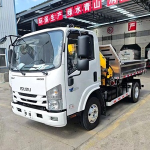 Camión Ligero Isuzu Elf con Grúa Montada, Pluma Plegable Pequeña y Carrocería Basculante de Aluminio para Mantenimiento Urbano - Product Image 1