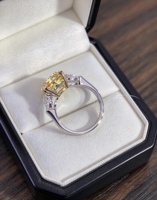 Bague de fiançailles en or 10K 14K 18K avec diamant de laboratoire jaune vif fantaisie taille coussin de 5,04 carats, trois pierres, bijoux de mariée certifiés IGI