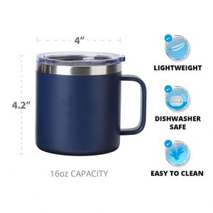 8oz 12oz 14oz Coffee <b>Mug</b> with Handle and Lid, Double Wall Vacuum <b>Insulated</b> Camping <b>Mug</b> Stainless Steel Travel Tumbler Cup - Product Image 2