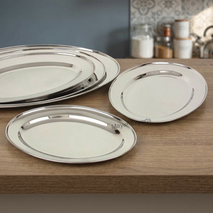 Mayur exporta bandeja de servicio de acero inoxidable hecha a mano, plato de Metal de diseño Rectangular único, uso de cocina en el hogar, almacenamiento elegante - Product Image 3