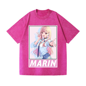T-shirt da uomo in cotone pesante 250g con stampa grafica <span class=keywords><strong>anime</strong></span> effetto vintage acid wash, personalizzabile, di alta qualità - Product Image 6