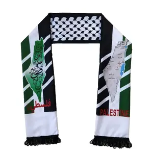 Fábrica Palestina Bandera Bufandas Diseño personalizado Impresión barata Copa del mundo Poliéster Fútbol Club Fan Palestina Bandera Bufanda