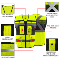 Gilet de sécurité haute visibilité personnalisé ZUJA avec logo, en stock, pour hommes, vêtements de travail réfléchissants, gilet Hivis prêt à expédier