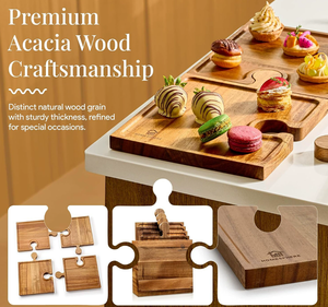 Tabla de servir de madera de acacia entrelazada al por mayor, juego de 4 platos modulares para charcutería para restaurante, hotel, fiesta, apto para alimentos - Product Image 4