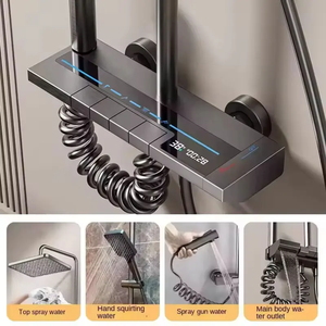 Ensemble de douche thermostatique intelligent à affichage numérique, commande par touches piano, système de pluie gris anthracite avec <span class=keywords><strong>douchette</strong></span> et pulvérisateur <span class=keywords><strong>bidet</strong></span> - Product Image 5