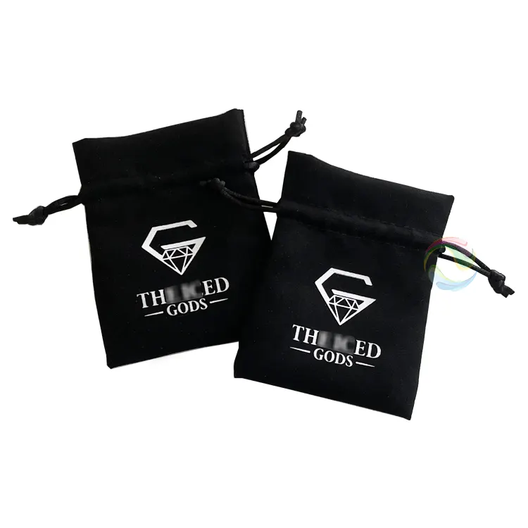 Luxus schwarz benutzer definierte Größe gedruckt Logo Wildleder Samt kleine Geschenkt üten Tasche für Schmuck Ohrring Halskette