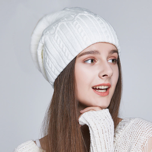 Chapeaux en tricot pour femmes, couvre-chef personnalisé avec <span class=keywords><strong>pompon</strong></span> en fourrure, chaud, Double couche, vente en gros, nouvelle collection d'hiver - Product Image 1