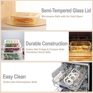 3個セット ガラス製食品保存容器 シリコンガラス蓋付き 気密ミールプレップ容器 冷凍庫対応 液漏れ防止 - Product Image 6