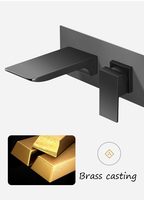 Robinet de lavabo mural noir mat moderne - Mitigeur de lavabo encastré en laiton massif - Bec cascade de luxe pour projets