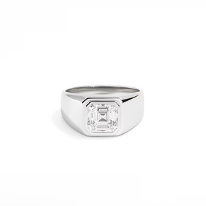 Anillo de sello con diamante cultivado en laboratorio, engaste de oro macizo, para el anillo de la meñique o el anillo indicador, anillo de boda minimalista para hombre, elegante regalo para él. - Product Image 1