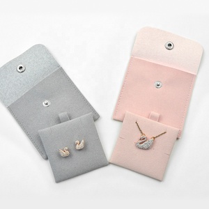 Custom Logo Microfiber Jewelry Pouch Folded Envelope Button Flap Jewellery Packaging Bag Jewelry Organizer Pouch with Insert <strong>Pad</strong> - Product Image 6