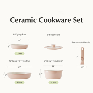 Juego de Utensilios de Cocina de Cerámica de 5 Piezas con Mangos de Silicona y Baquelita Extraíbles, Compatible con Inducción, Apto para Lavavajillas/Horno - Product Image 2