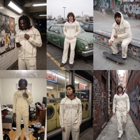 Ensemble de survêtement personnalisé pour homme, beige crème, avec passepoil contrastant, sweat à capuche zippé et pantalon de jogging en molleton athlétique, style streetwear hip-hop