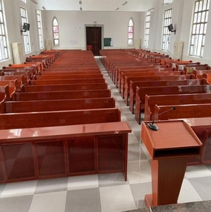 Banco de iglesia de tela para teatro - Banco tradicional con detalles decorativos tallados, asientos para auditorio escolar con escritorio pequeño - Product Image 2