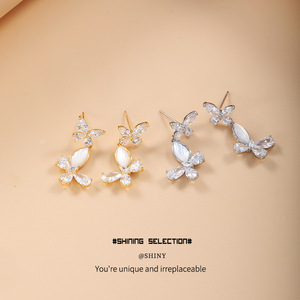 Butterfly <b>Necklace</b> Marquise Moissanite Copper Plated 16k Gold <b>Silver</b> Chain For Women Gift Jewelry <b>Set</b> - Product Image 5