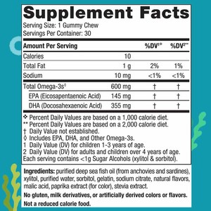 Children's 600 mg DHA Gummies Omega-3 Aceite de pescado para el desarrollo saludable del cerebro y la inmunidad 30 cápsulas masticables - Product Image 3
