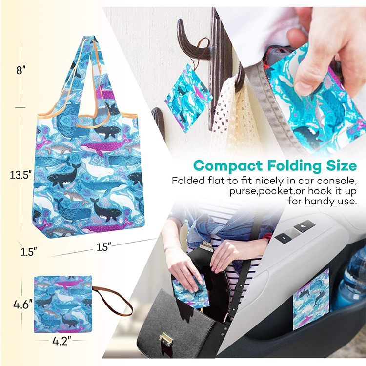 Wholesale Fashion Foldable Reusable Ripstop Nylon Polyester Shopping Bag with pouch