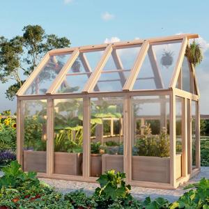 Vérins et maisons en verre Cèdre encadré Hobby Green House <span class=keywords><strong>Serre</strong></span> en bois pour l'extérieur, maison chaude de jardinage avec évent de toit - Product Image 3