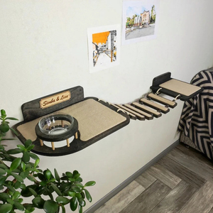 Muebles de pared para gatos, estante de madera con alimentador, Gato de madera/gatito, cama de puente con cuerda, Puente Grande para gatos, alimentador de paso - Product Image 2
