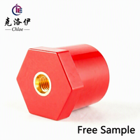 Échantillon Gratuit - Isolateur de barre omnibus JYZ BMC, base hexagonale rouge avec insert en laiton, 660V, pour armoire de commutation basse tension, conforme ROHS. Fabricant OEM