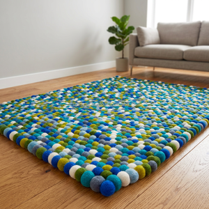 Handmade High Pile Felt Wool Floor Mat Set Latex Backing Coaster Tray <b>Rug</b> Combo for Living Room Hotel Interior Decoration - Product Image 2