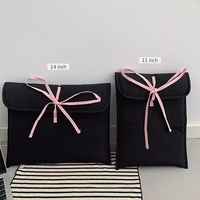 Noir pour femme pour nœud papillon rose sac d'ordinateur pochette de rangement de voyage douce pour iPad Macbook Pro Air tablette-Polyester durable