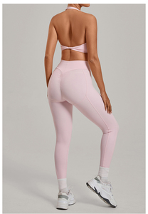 Ensembles de vêtements de sport respirants pour femmes, effet seconde peau, avec soutien-gorge à fermeture éclair et dos croisé, pour la gym, le yoga et le fitness, 2 pièces - Product Image 6