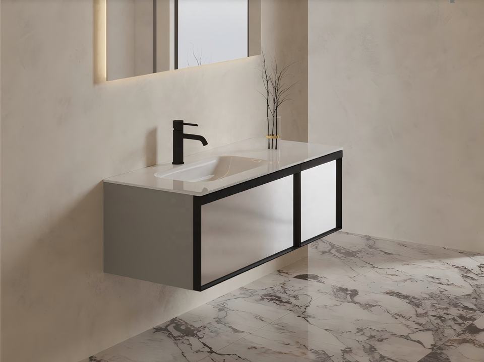 Modern Luxury Wall-hung Bathroom Vanity Cabinet with Black-threaded ...