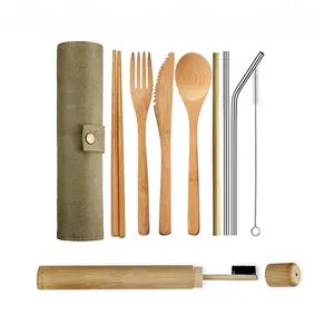 Tre Du Lịch Dao Kéo Thiết Sinh Thái Thân Thiện Flatware Set Knife Fork Spoon Cắm Trại Dao Kéo Thiết Lập Với Pouch