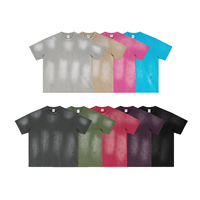 T-shirt à col ras du cou, surdimensionné, lourd, en coton 100 %, tricoté, avec logo personnalisé, de luxe, déchiré, motif respirant