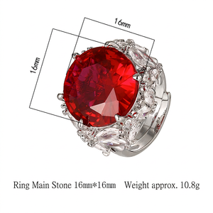 Fashion Jewelry Eco-friendly Copper Personalized 16MM Red Corundum Zircon Colored Cubic Zirconia <b>Adjustable</b> <b>Ring</b> for Women - Product Image 6
