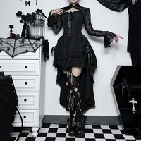Robe de soirée gothique sans bretelles en dentelle, style corset, jupe asymétrique multi-couches – Collection automne, vente en gros, noire, longueur genou pour femme
