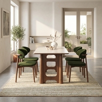 Table à manger ronde moderne en pierre frittée écologique de luxe avec base en bois massif naturel pour l'école et l'hôtellerie