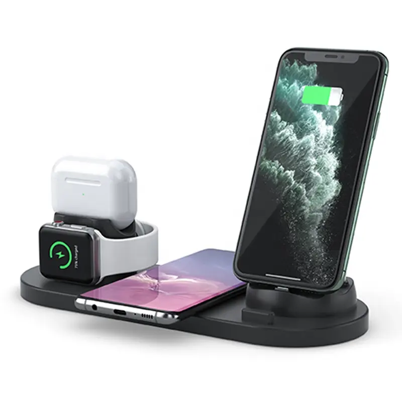 5 in 1 fast qi wireless charger power station 10w 15w wirelese charger stand for phone earphone watch android type-c iphone port