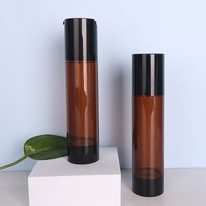 Botella de vacío a prueba de luz color marrón té, 100 ml, con bomba para dispensar emulsiones, cremas faciales y lociones - Product Image 2