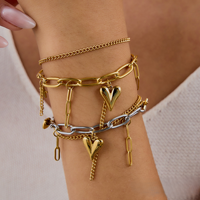 Bracelet en acier inoxydable plaqué or 18 carats bicolore avec breloque cœur et étoile, bracelet superposable pour fille branchée