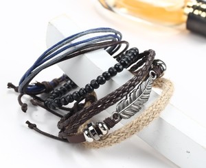 Bracelet multicouche pour hommes, en cuir tissé à la main - Product Image 3