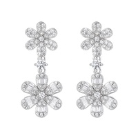 Luxuriöser Feinschmuck: Iced Out Bling Baguette 925 Sterling Silber Rhodium-Plattierte Cluster-Blumen-Kleeblatt-Ohrhänger für Damen