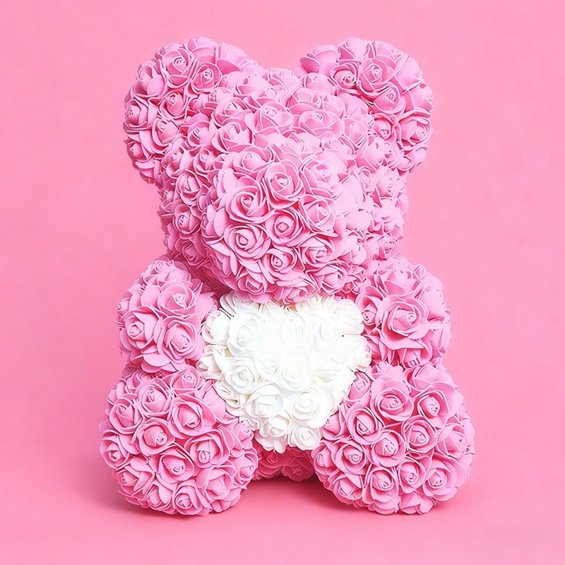 Pink bear white heart