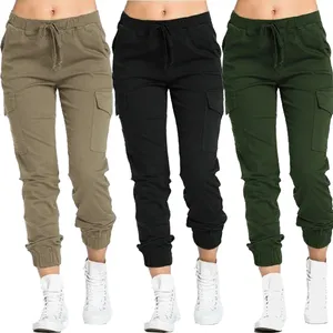 Women Solid Cargo Pants Multicolor Stretch Casual Lacing Drawstring High Waist Bottoms Trousers Fitness High Hop Women Pant