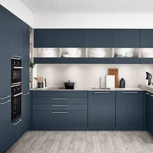 Biru Modern Plywood Stainless Steel Gloss Tinggi Kabinet Rumah dan Dapur dengan Pulau 1 Set Warna Disesuaikan Direkomendasikan KINO-001