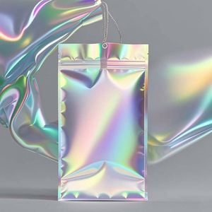 Custom Logo Holographic Ziplock Aluminized Packaging Gravure Printing Hanging Hole Laser Bag for Snacks and Gemstone Necklaces - Product Image 3