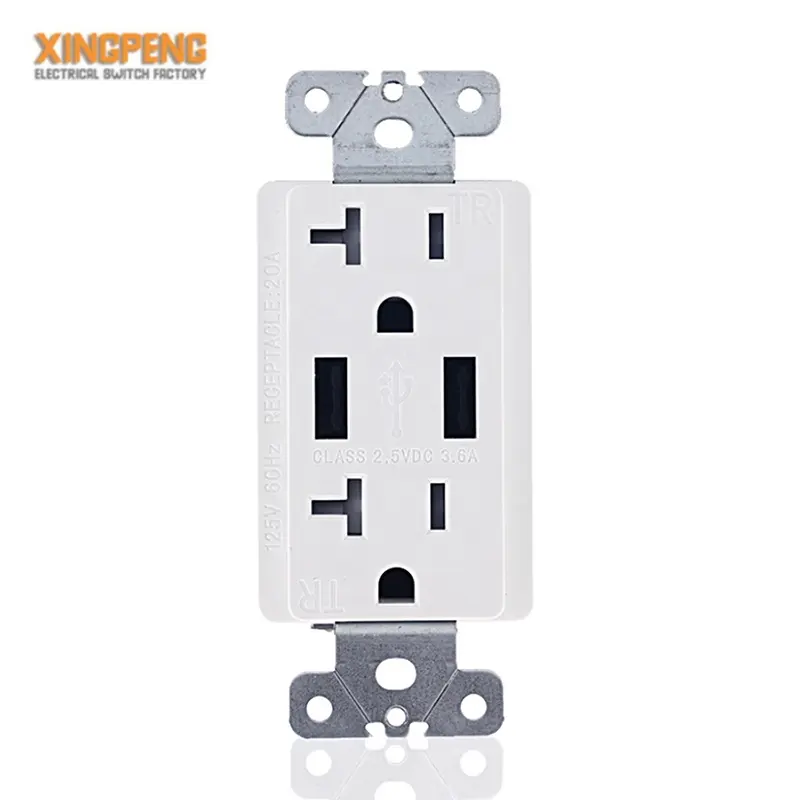 white color 20A 125 V dc socket female with double charger usb port power socket outlet 3.6a 5v