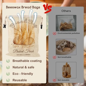 Sacs à pain réutilisables en coton et cire d'abeille écologiques – Ensemble de rangement alimentaire pour cuisine, garde le levain frais, pliable - Product Image 4