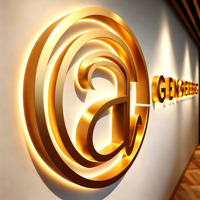 Tidak ada MOQ, Tanda LED Custom, Huruf LED Backlit Emas Matte Custom untuk Bisnis, Tanda LED Bercahaya, Dekorasi Resepsi