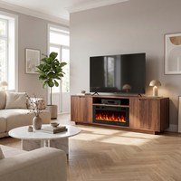 75 Zoll Elektrischer Kamin-TV-Ständer mit 36 Zoll Kamineinsatz Mehrfarbige Kristallflamme Touchscreen-Fernbedienung für Wohnzimmer