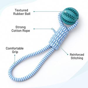 Durable Rubber <b>Ball</b> Nylon Rope <b>Dog</b> Chew Toys Interactive Puppy Cat Toys Small Medium <b>Dogs</b> Teeth Cleaning Dispensing Tug War Play - Product Image 2